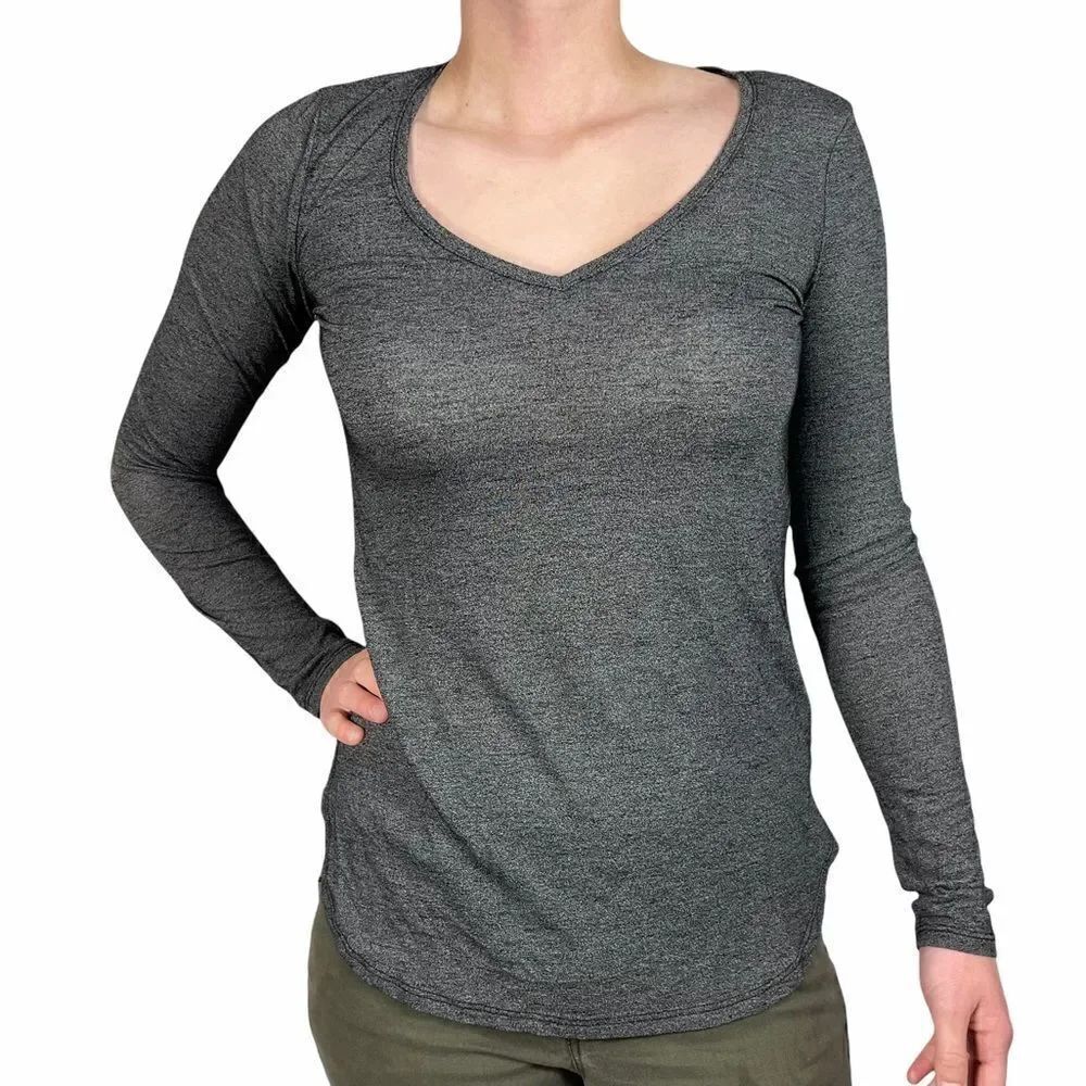 Massimo Grey V Neck Long-Sleeve Top